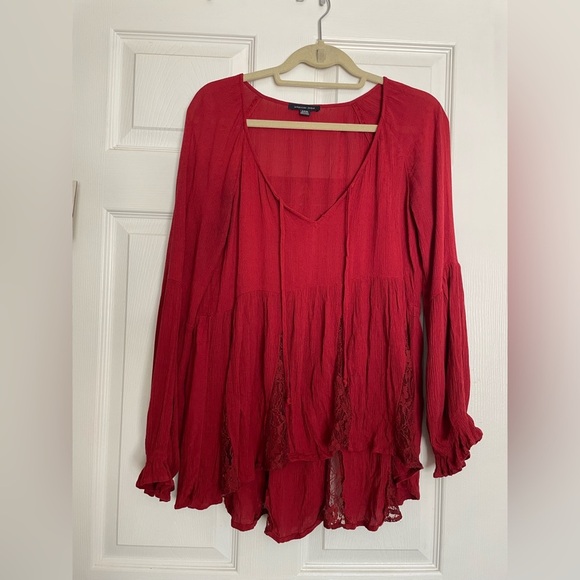 American Eagle Burgundy long sleeve blouse size small - Picture 1 of 5
